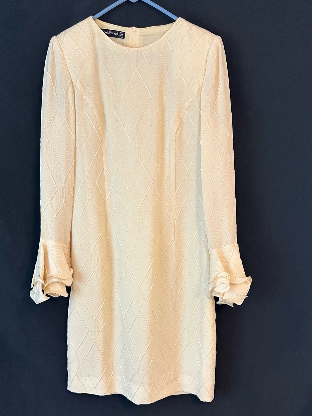 Vintage Louis Feraud Cream Long-Sleeve dress with Ruffle Cuffs